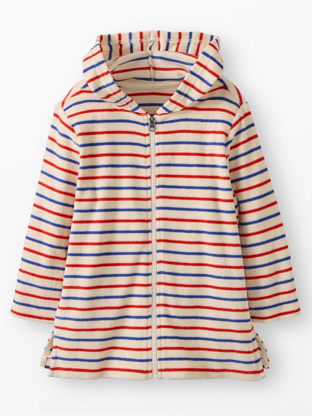 Hanna Andersson Cream Hooded Kids Swim Coverup with Red & Blue Stripes kids XS
